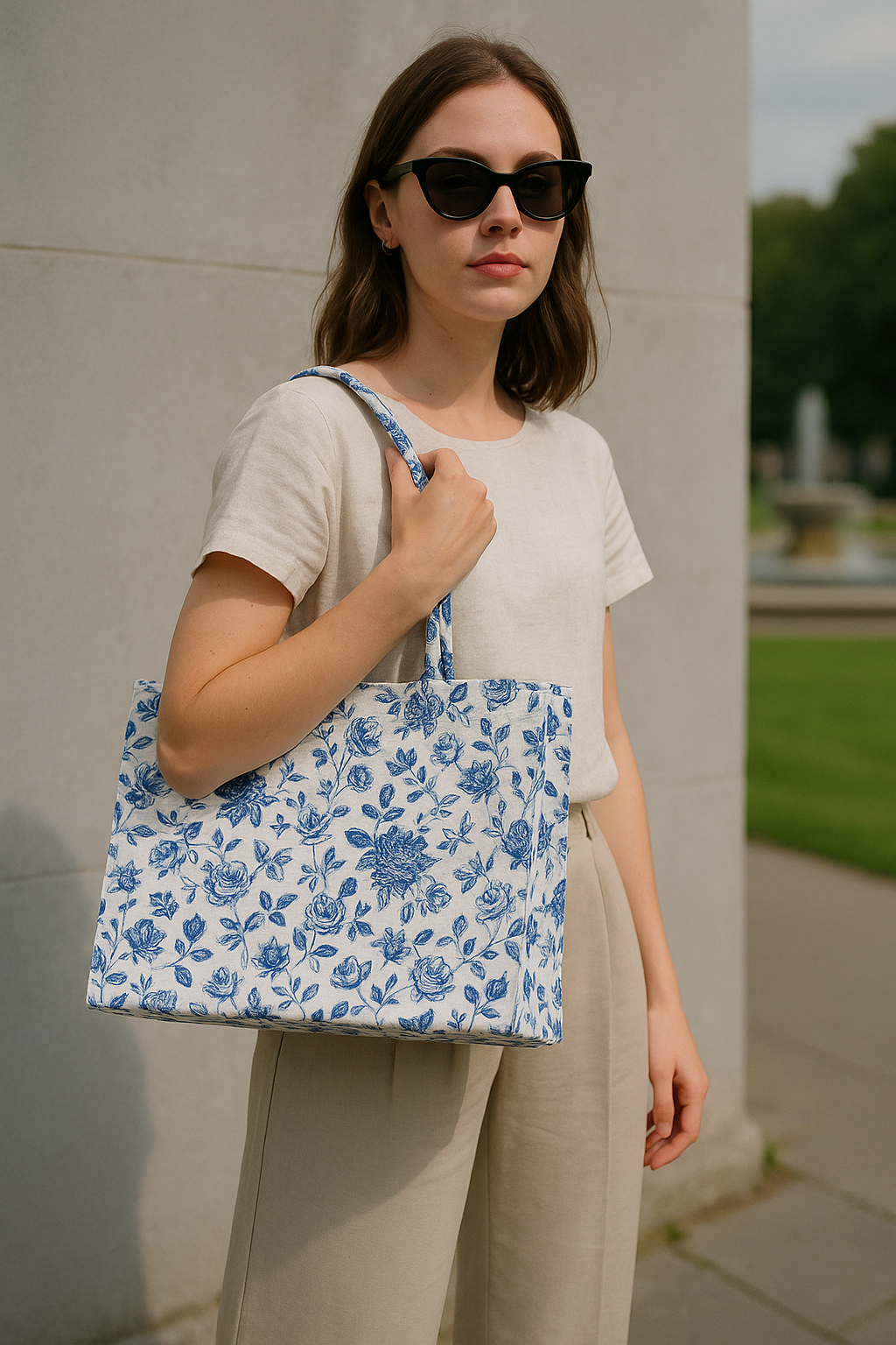 Blue Garden Floral Tote