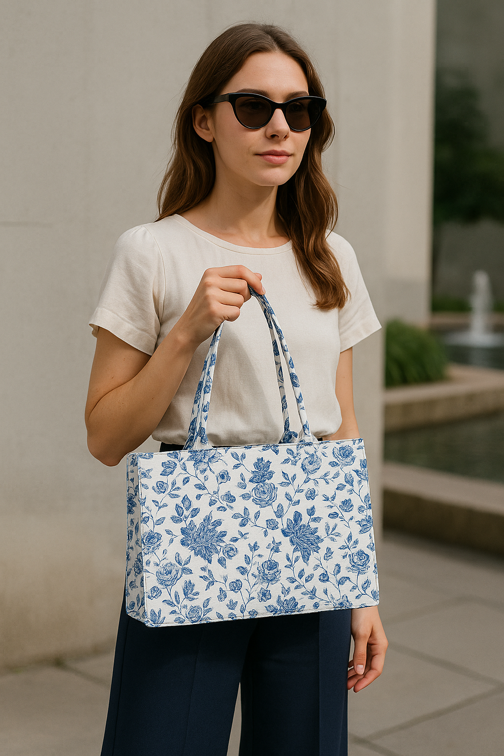 Blue Garden Floral Tote