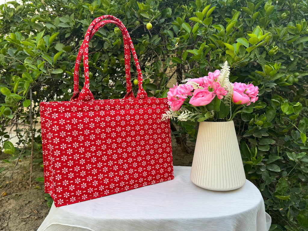 Crimson Bloom Canvas Tote