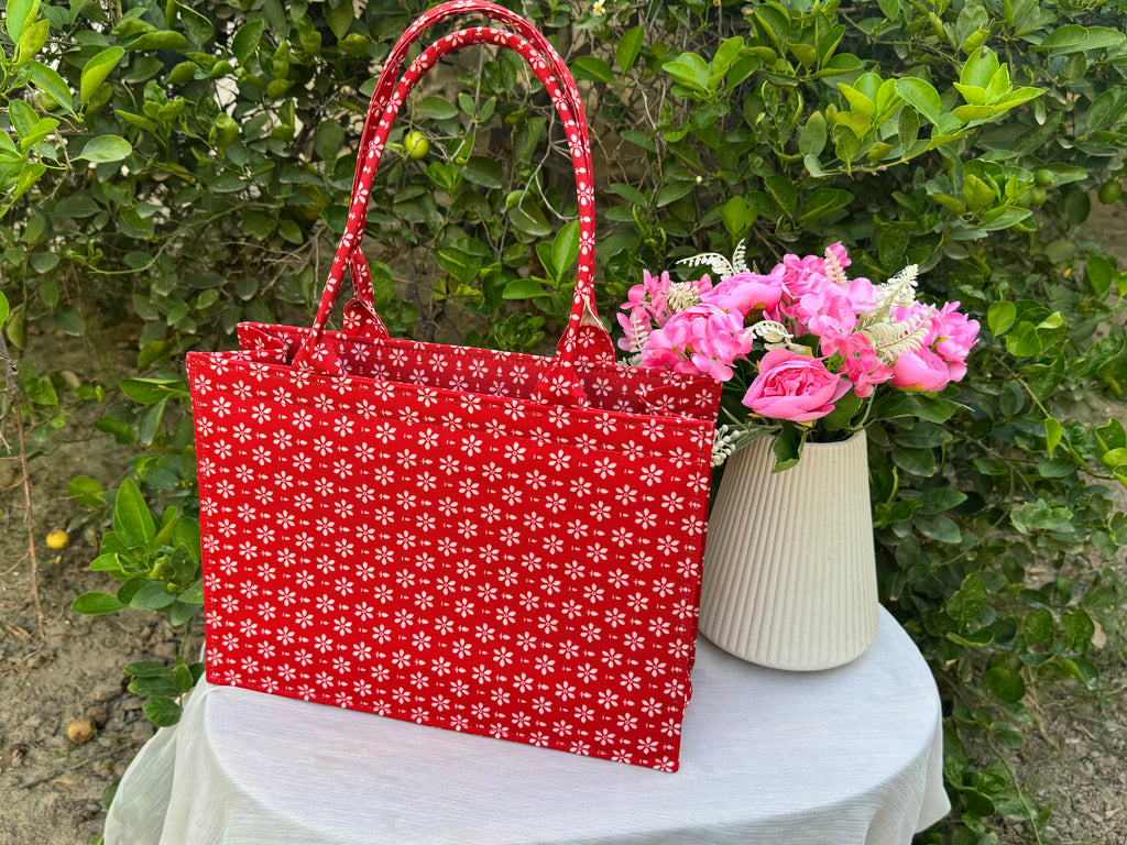 Crimson Bloom Canvas Tote