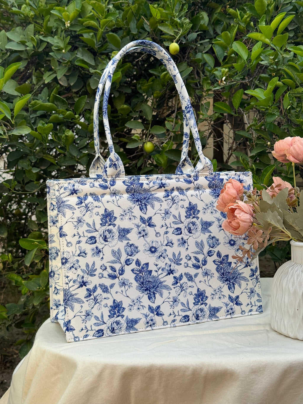 Blue Garden Floral Tote
