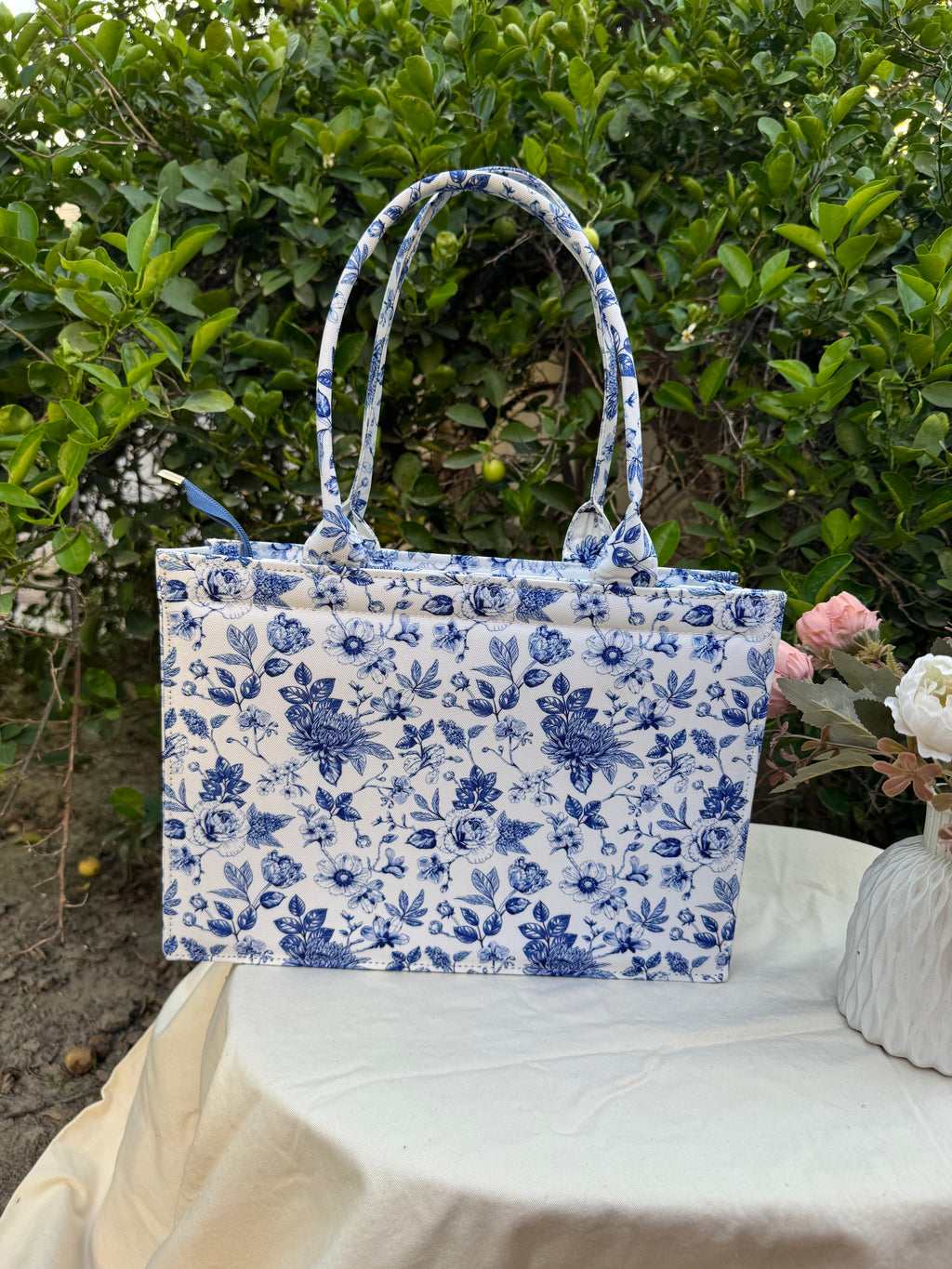 Blue Garden Floral Tote
