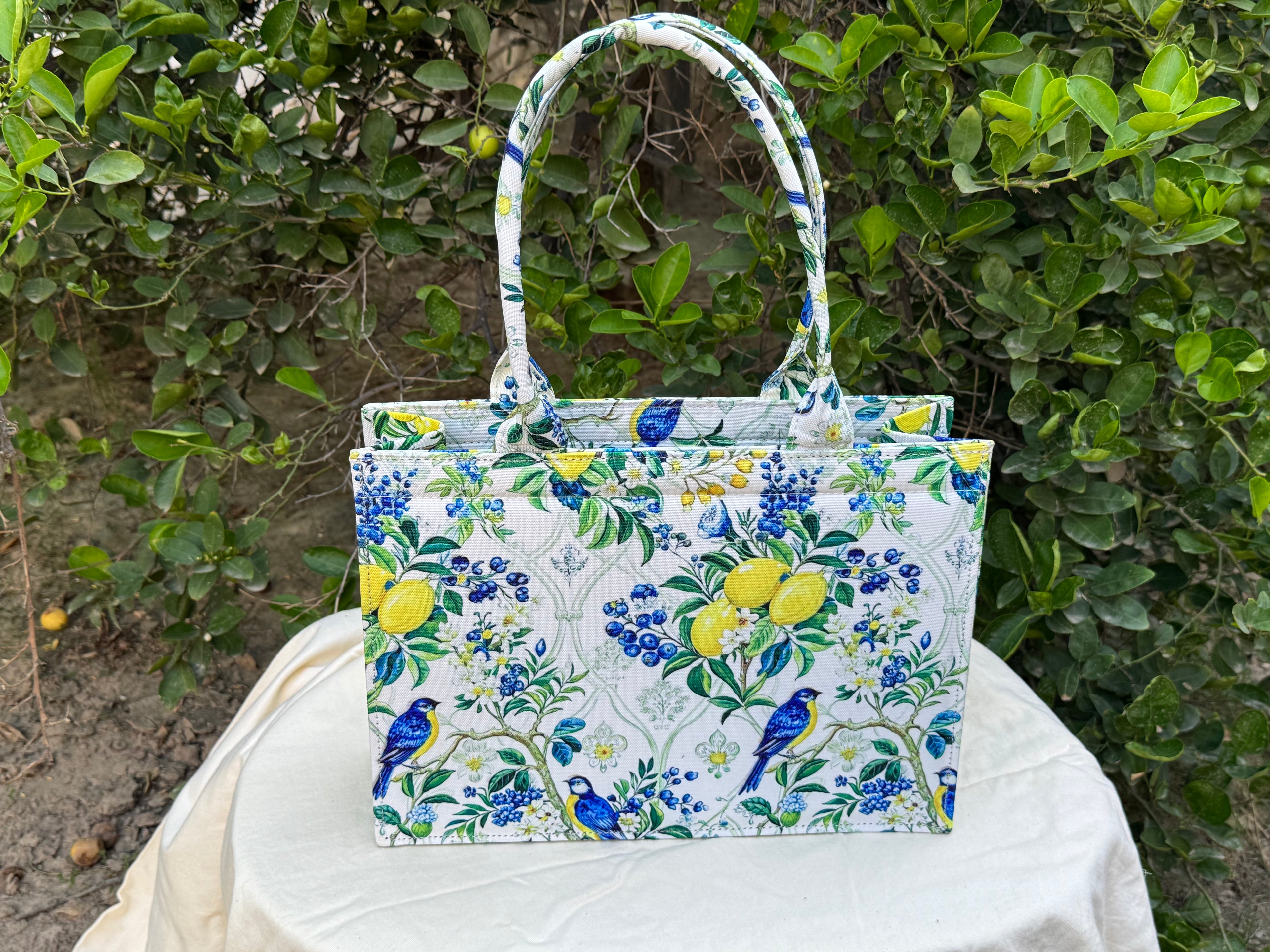 Lemon Songbird Canvas Tote