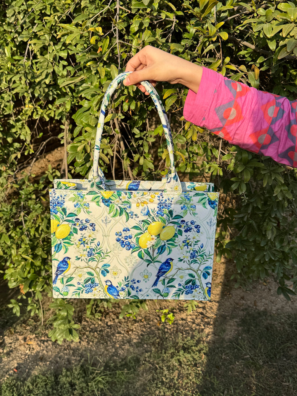Lemon Songbird Canvas Tote