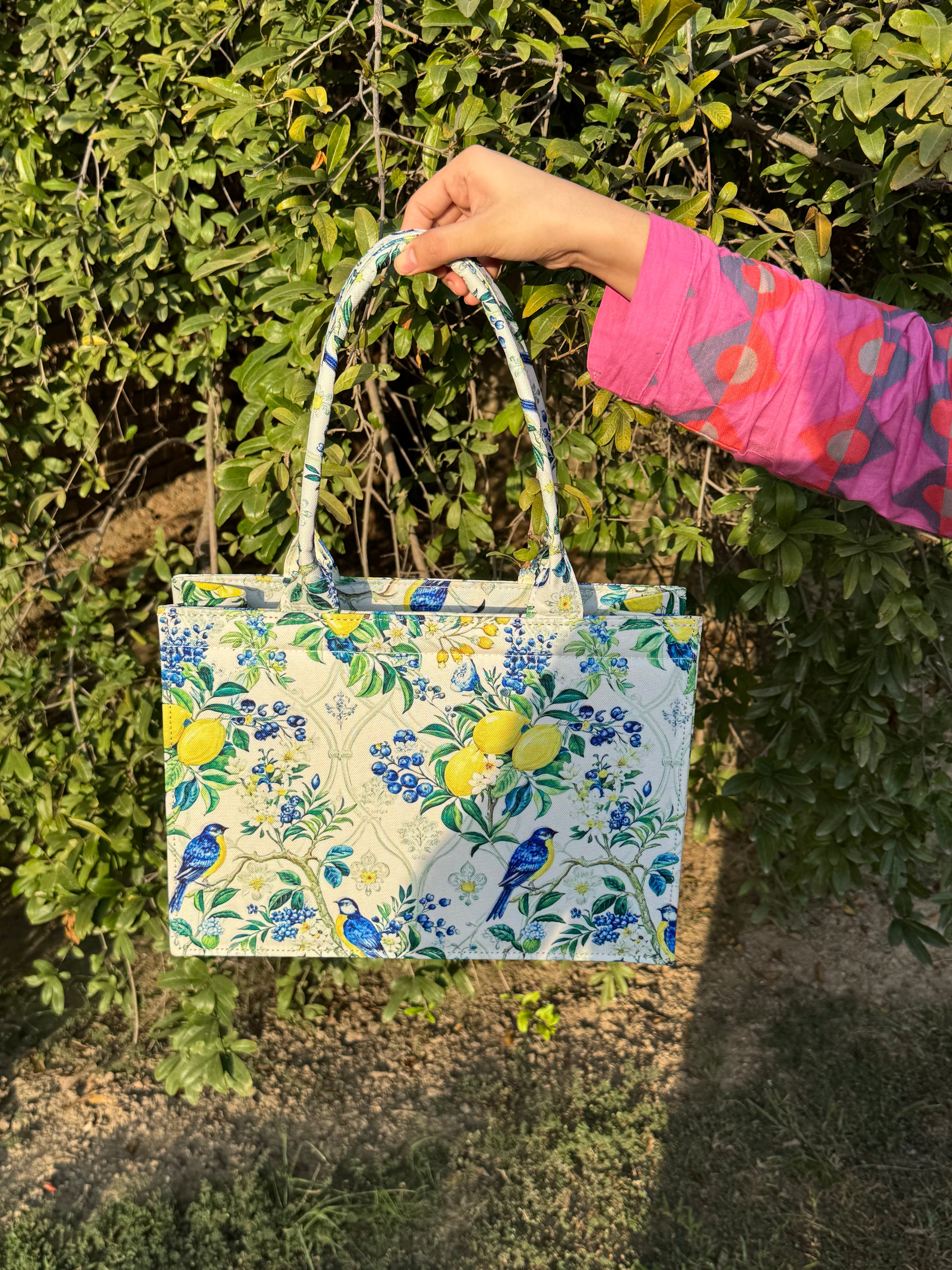 Lemon Songbird Canvas Tote