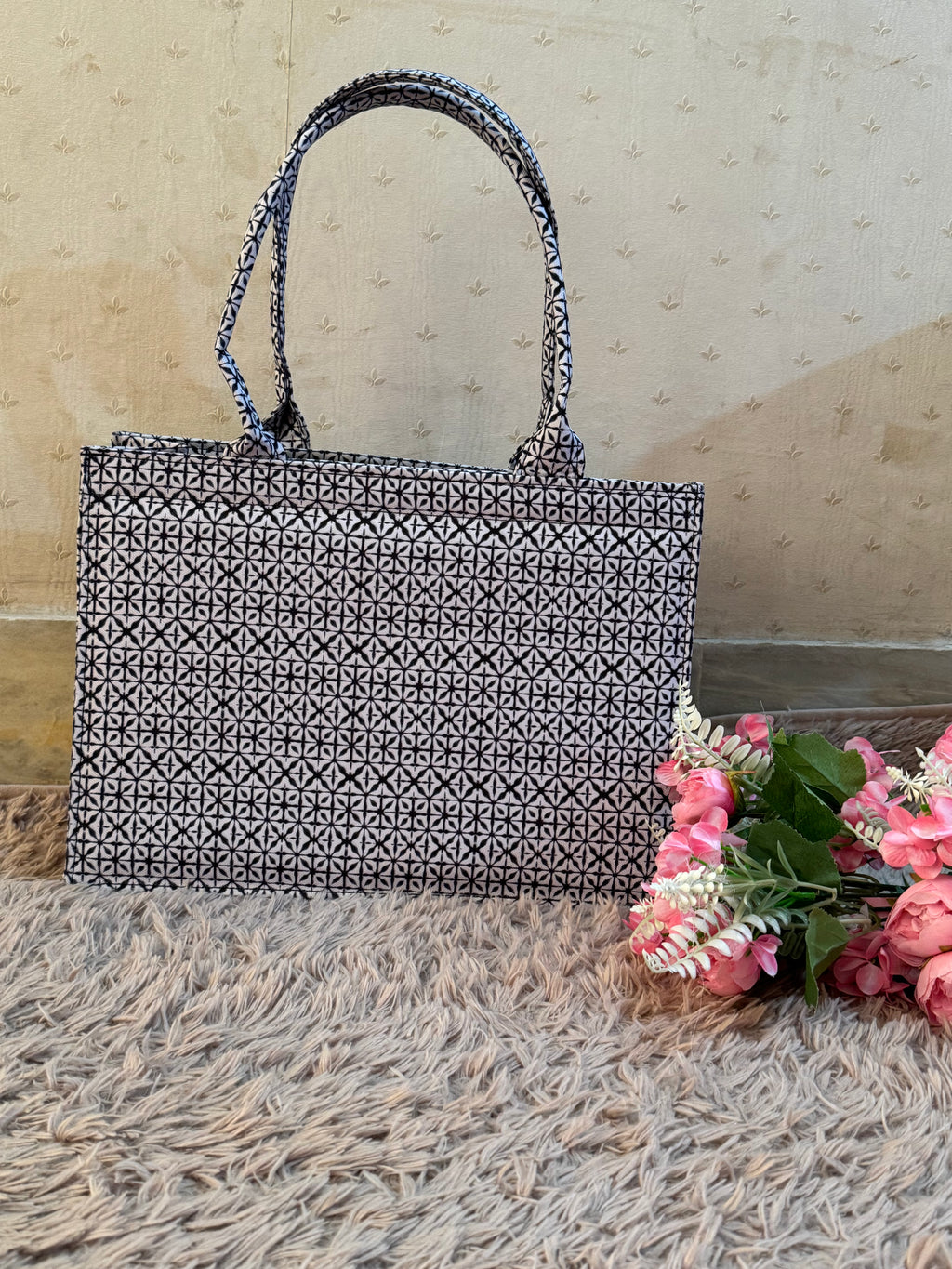 Monochrome Maze Canvas Tote