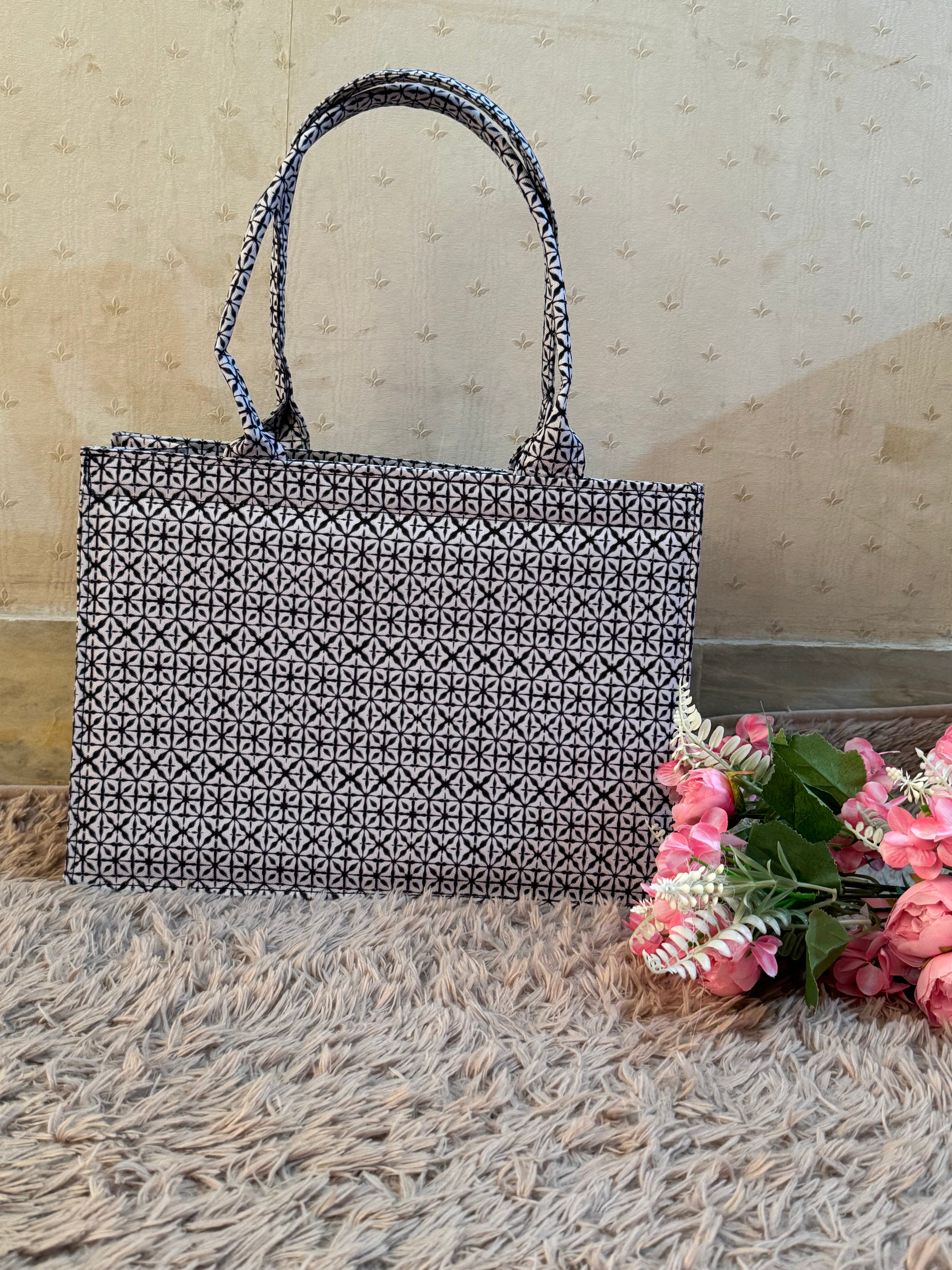 Monochrome Maze Canvas Tote