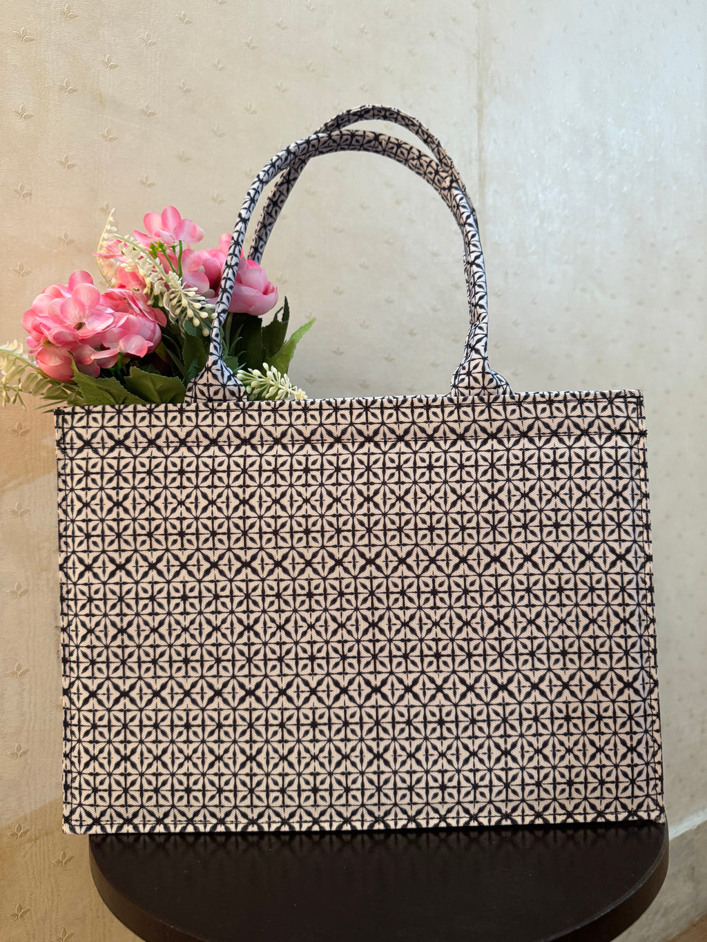 Monochrome Maze Canvas Tote