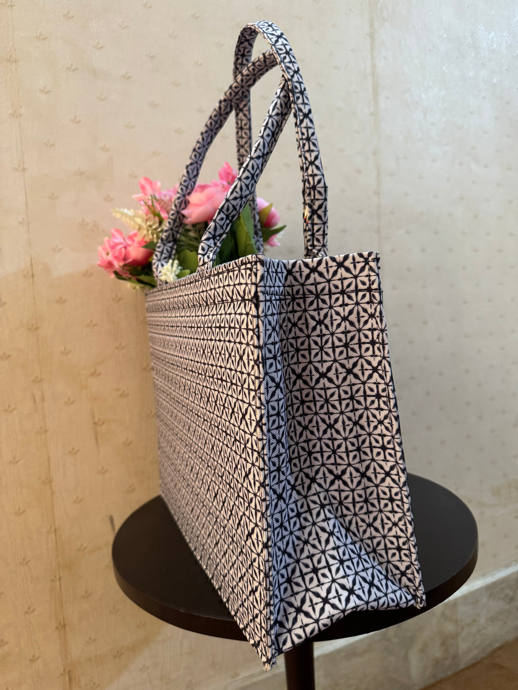 Monochrome Maze Canvas Tote