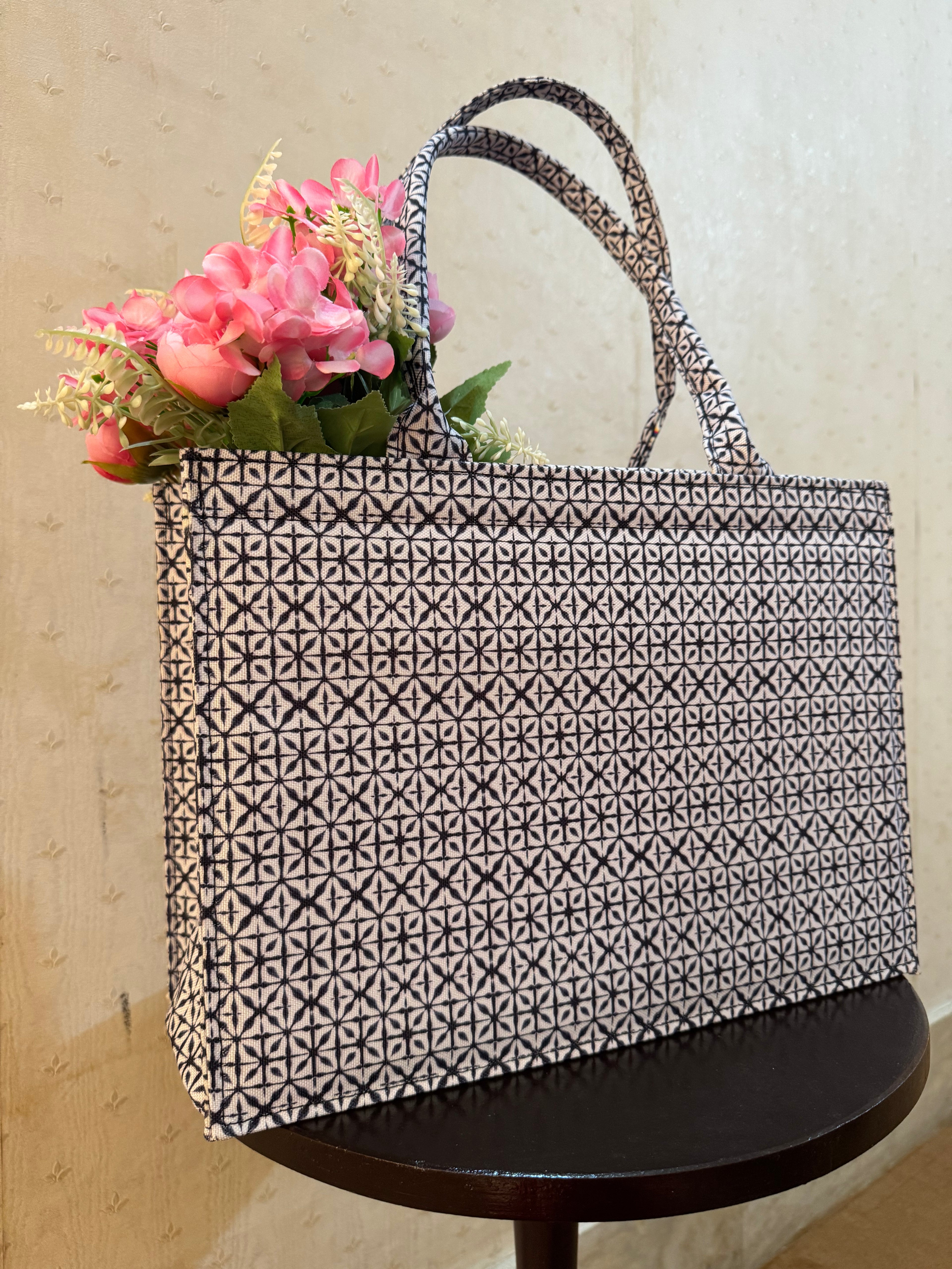 Monochrome Maze Canvas Tote