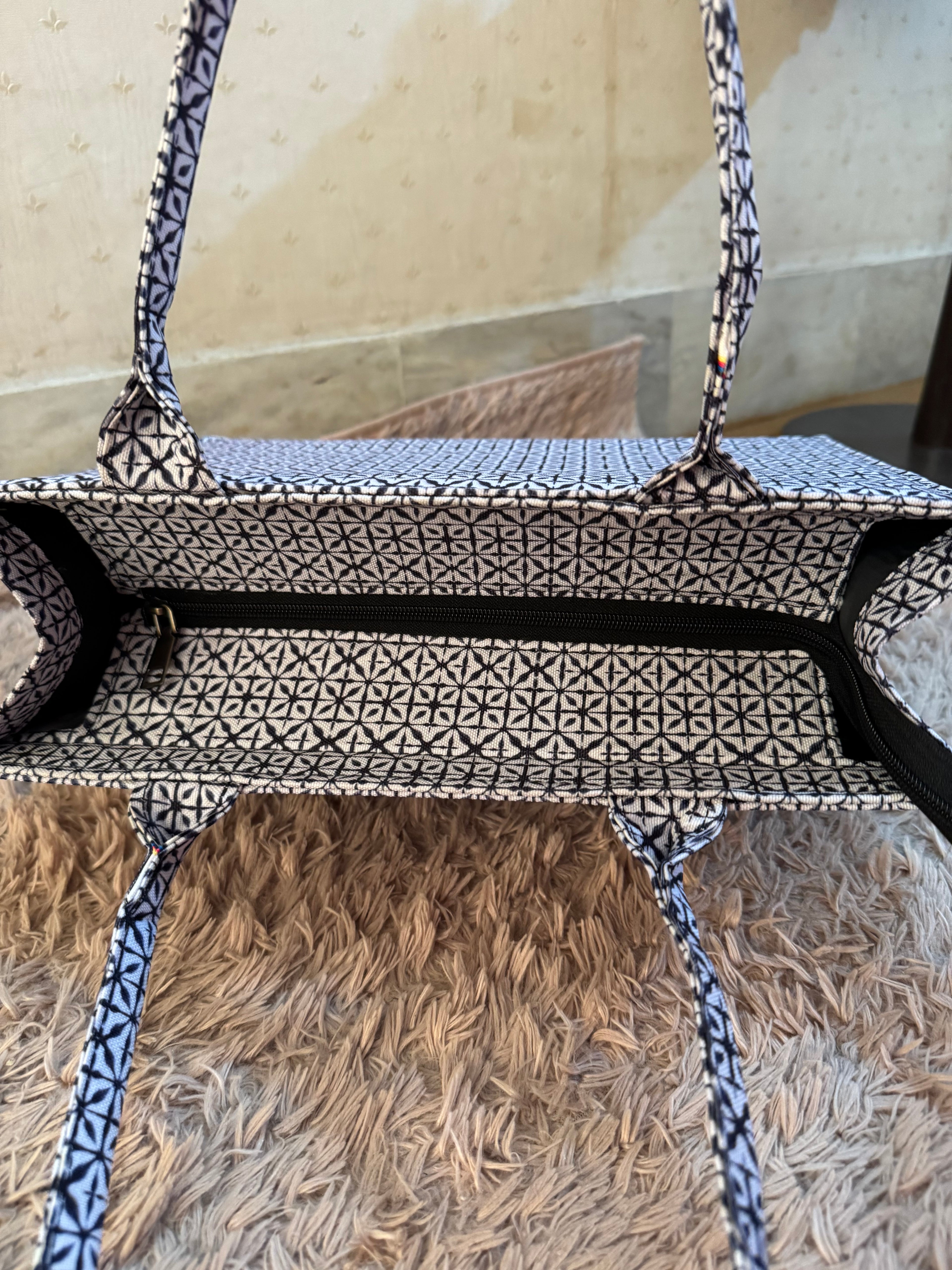 Monochrome Maze Canvas Tote