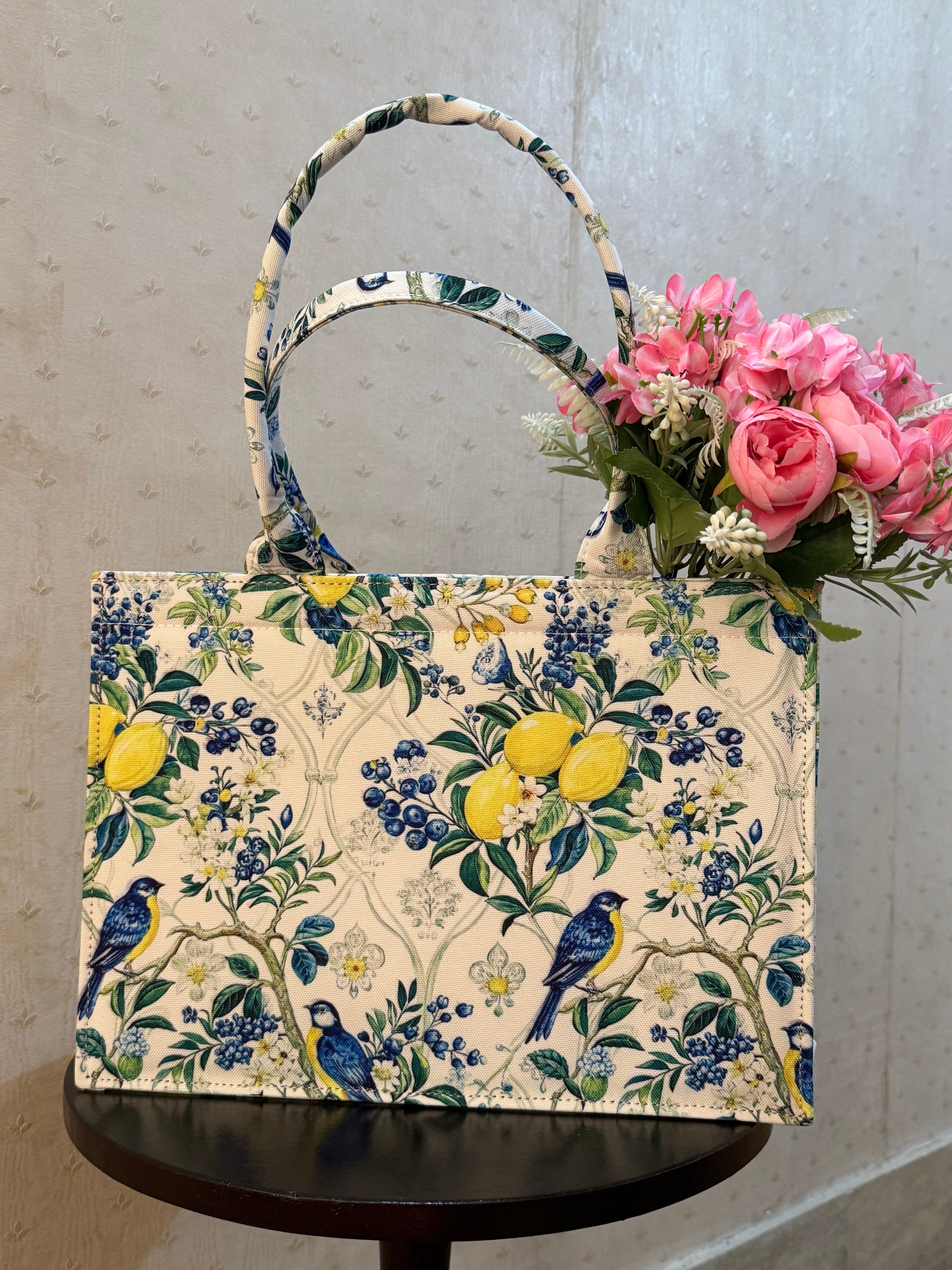 Lemon Songbird Canvas Tote