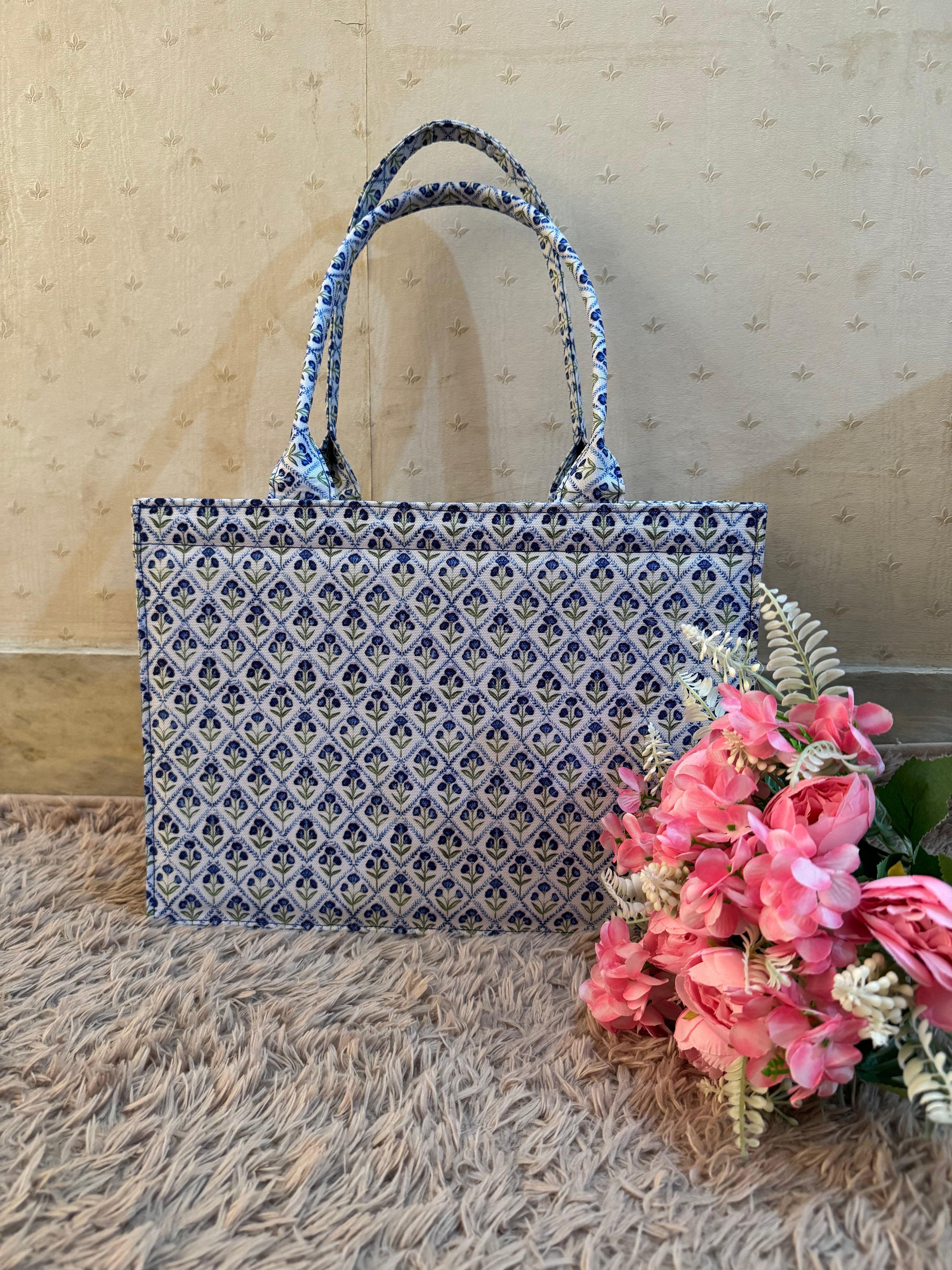 Blue Mosaic Canvas Tote