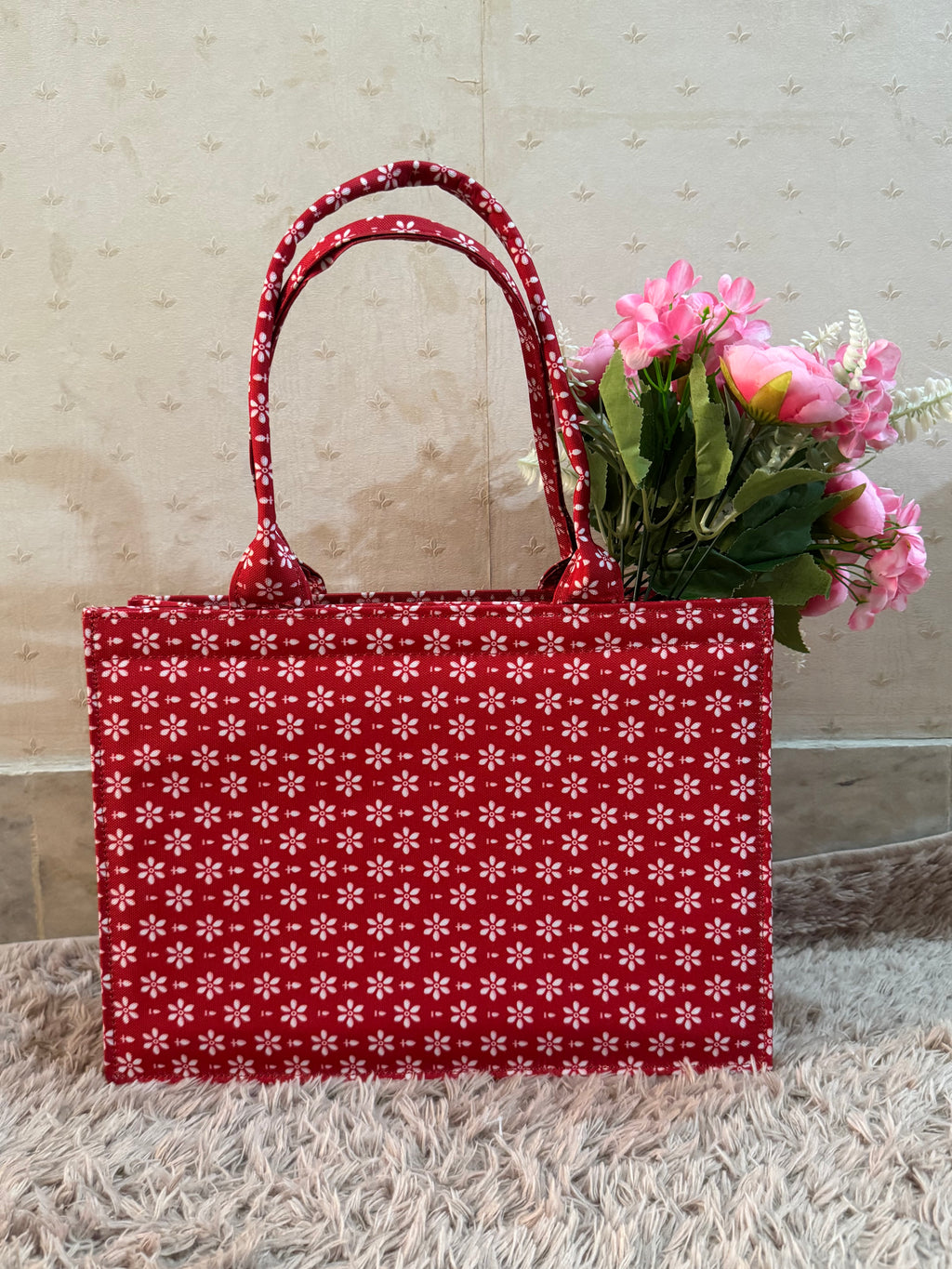 Crimson Bloom Canvas Tote