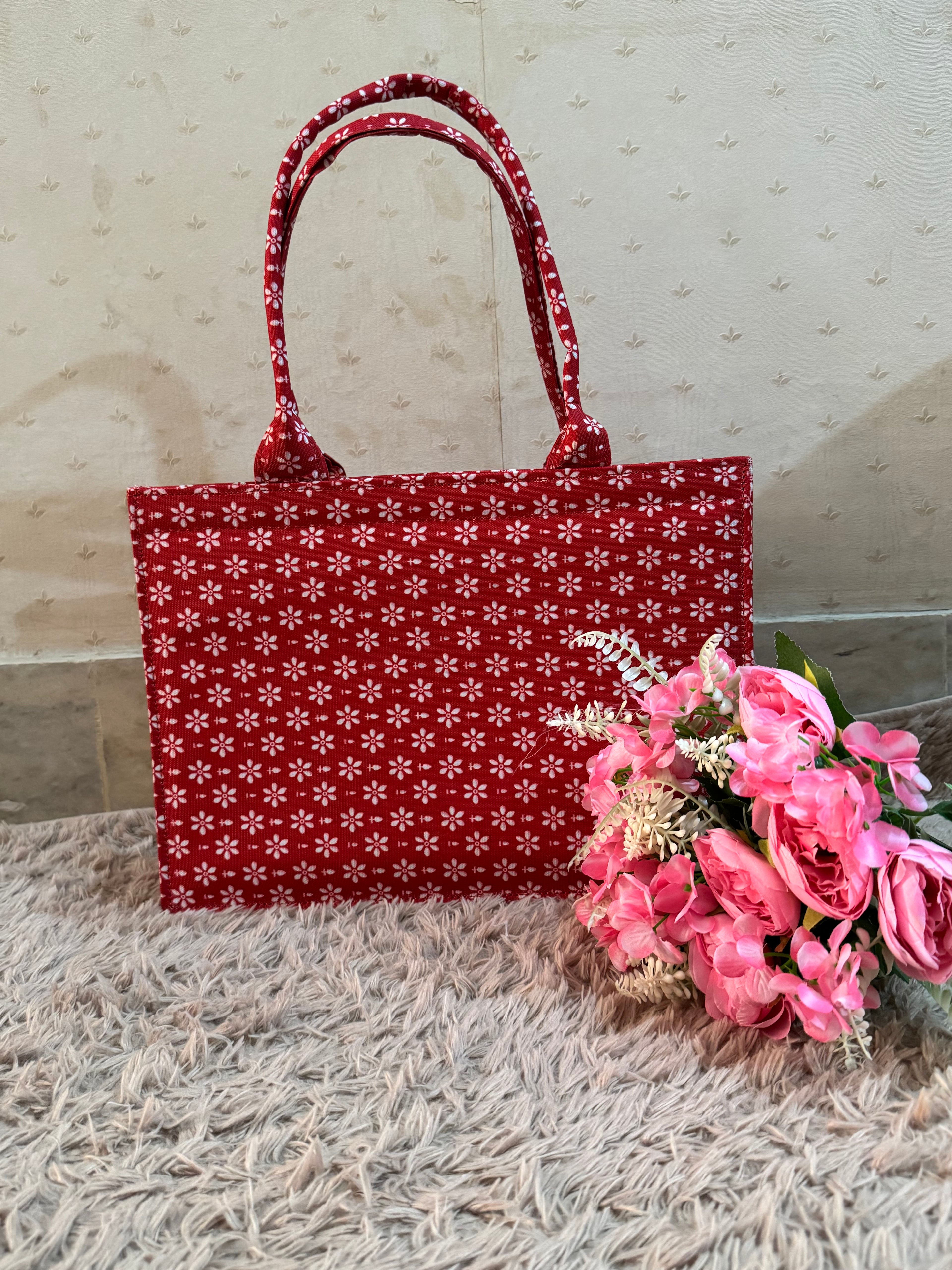 Crimson Bloom Canvas Tote