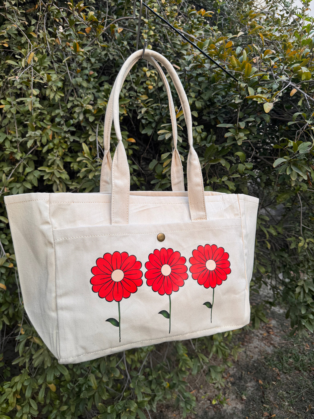 Triple Bloom Canvas Tote Bag