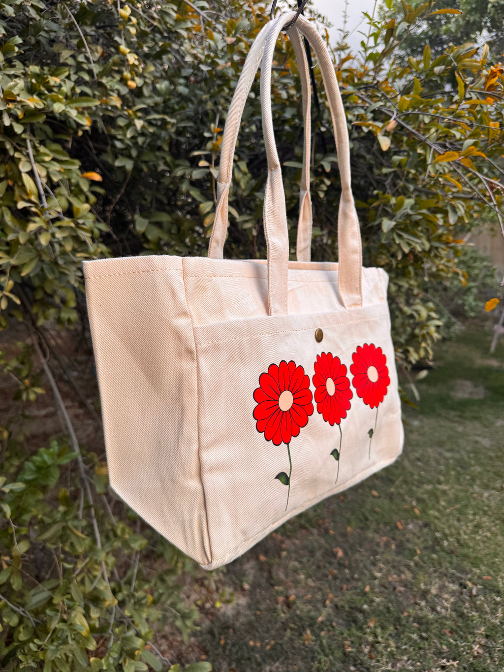 Triple Bloom Canvas Tote Bag
