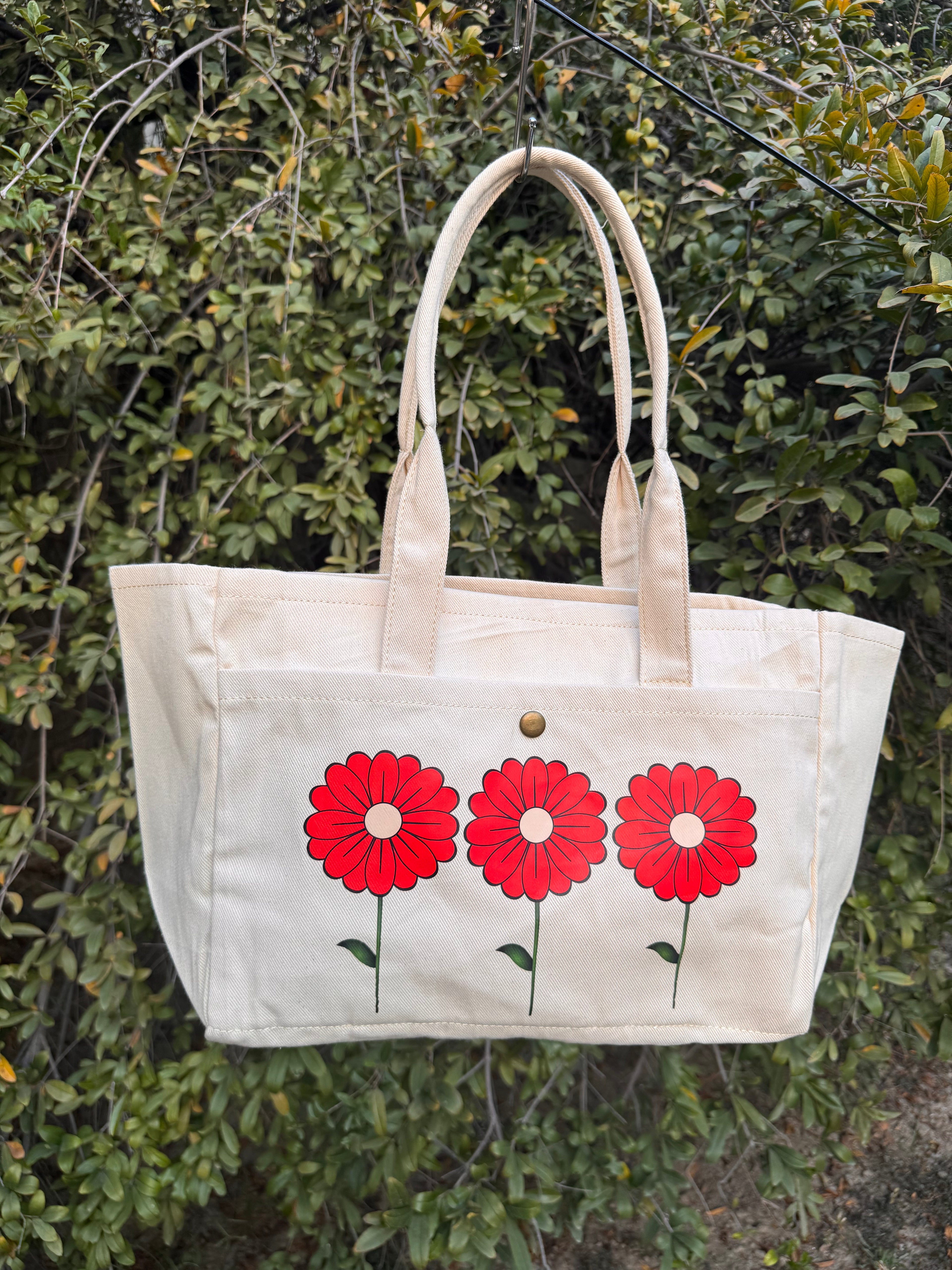 Triple Bloom Canvas Tote Bag