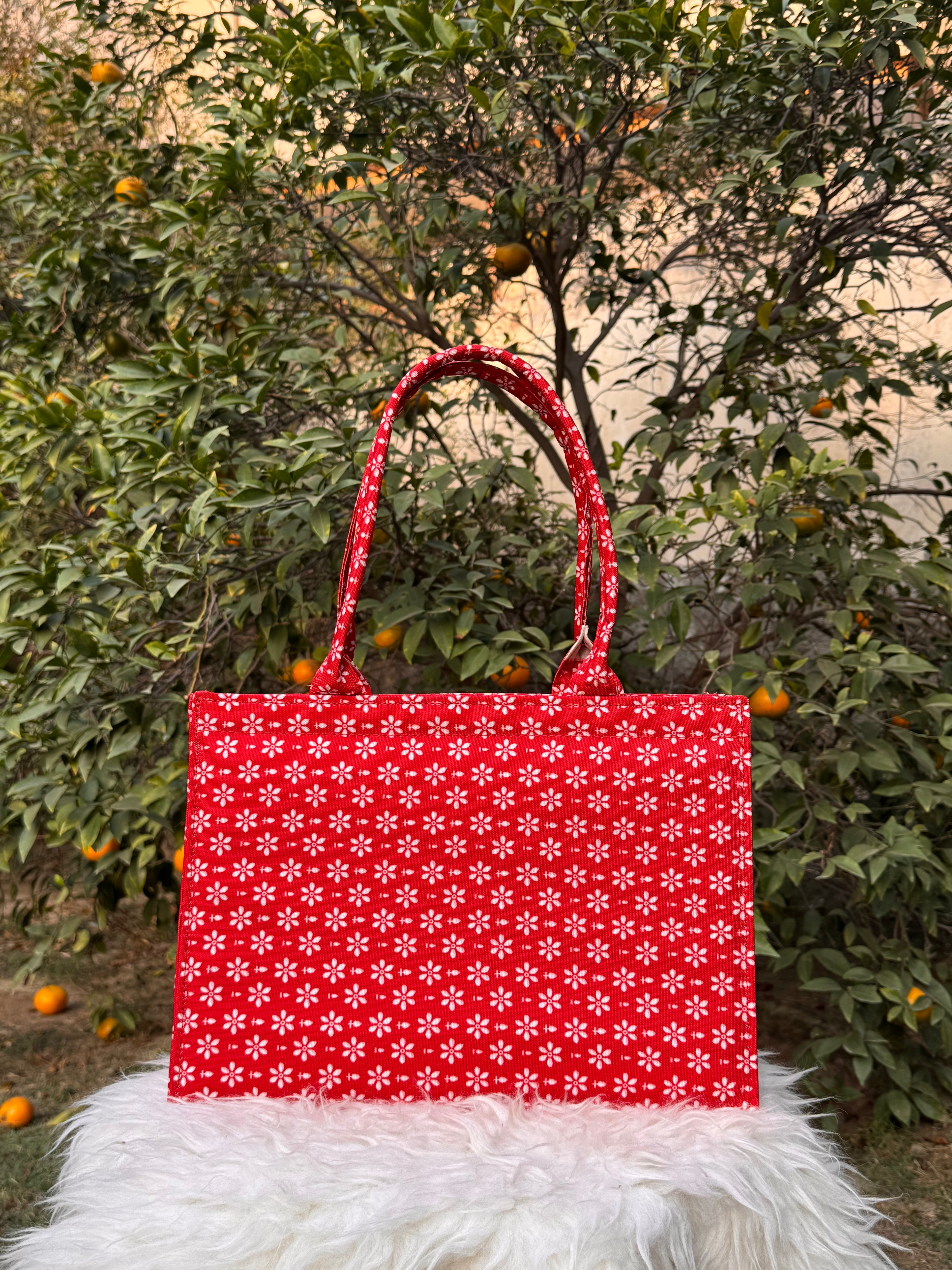 Crimson Bloom Canvas Tote