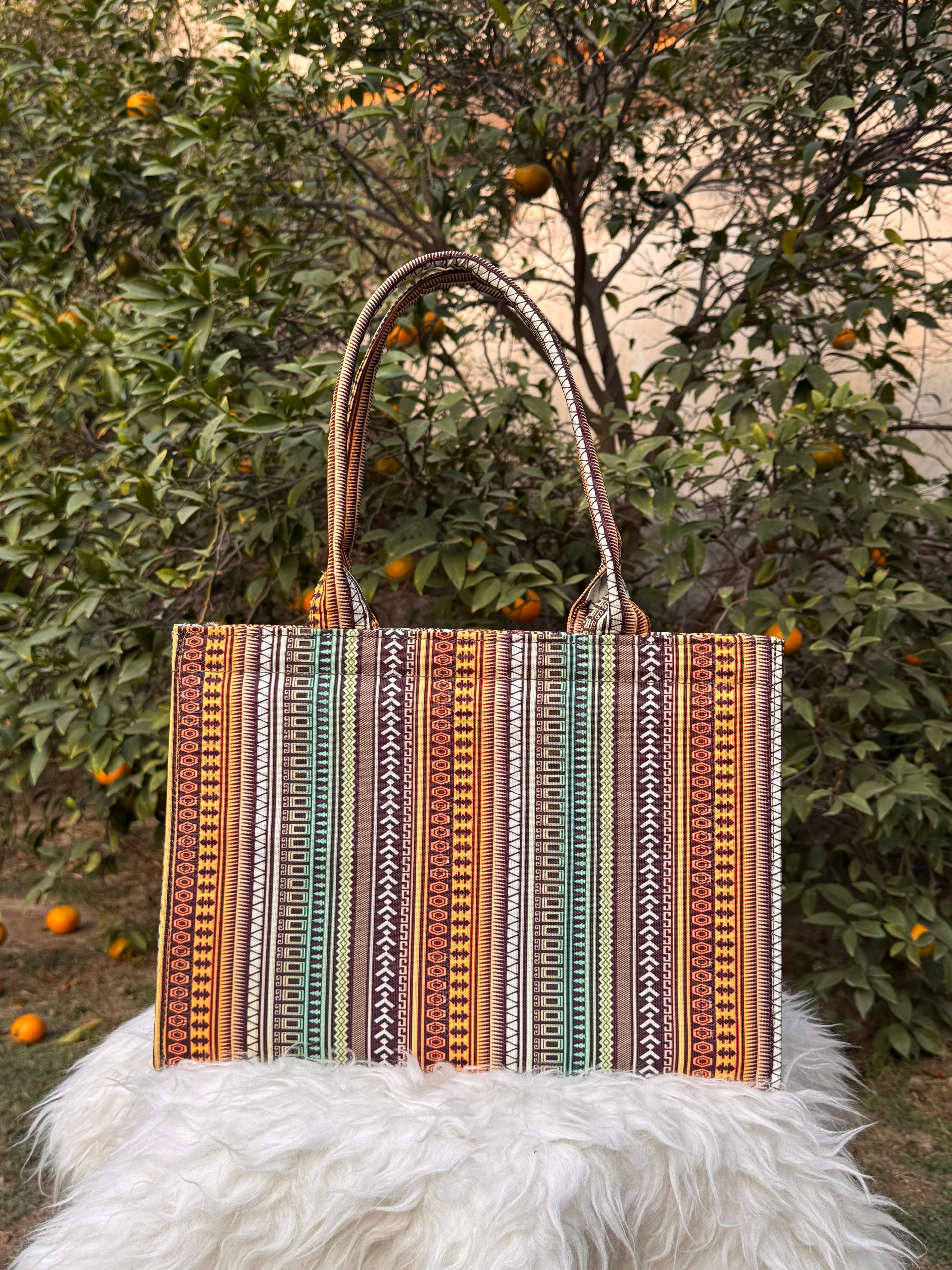 Boho Pattern Canvas Book Tote