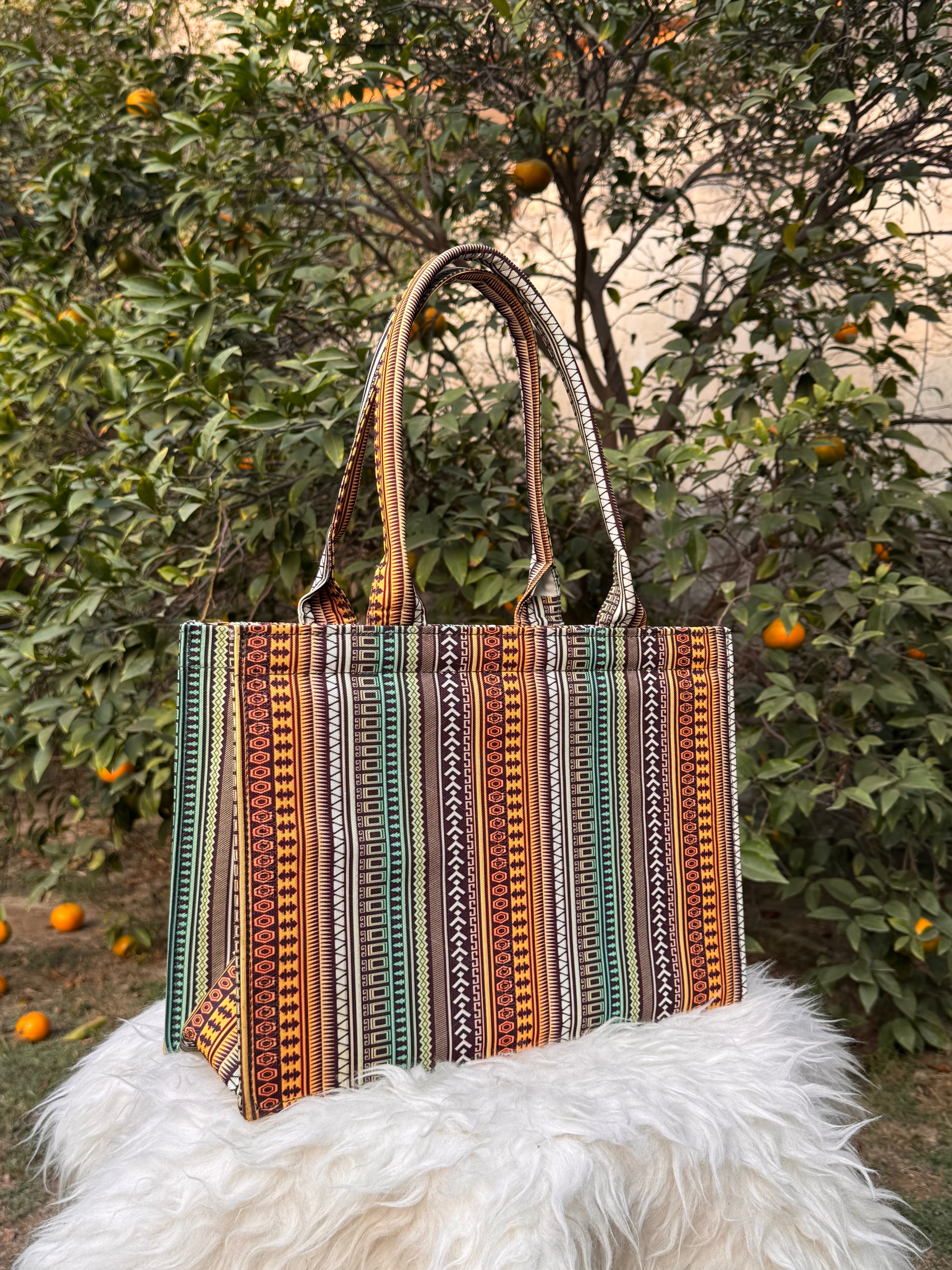 Boho Pattern Canvas Book Tote