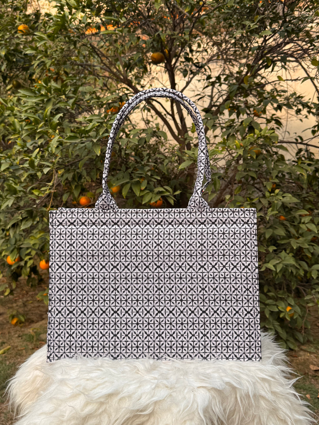 Monochrome Maze Canvas Tote