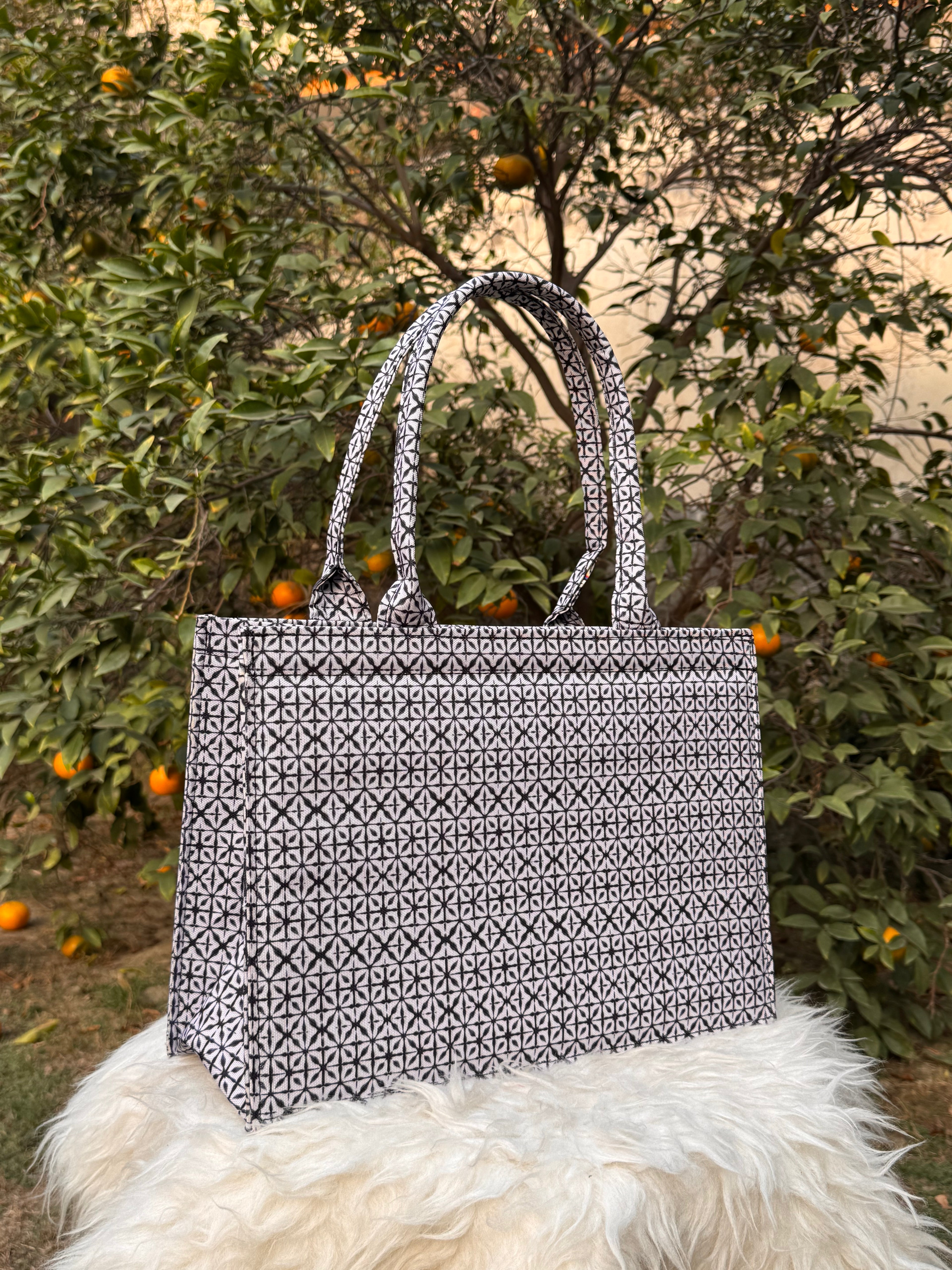 Monochrome Maze Canvas Tote