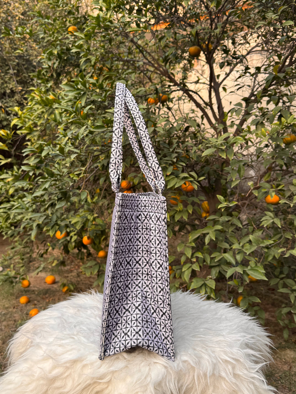 Monochrome Maze Canvas Tote