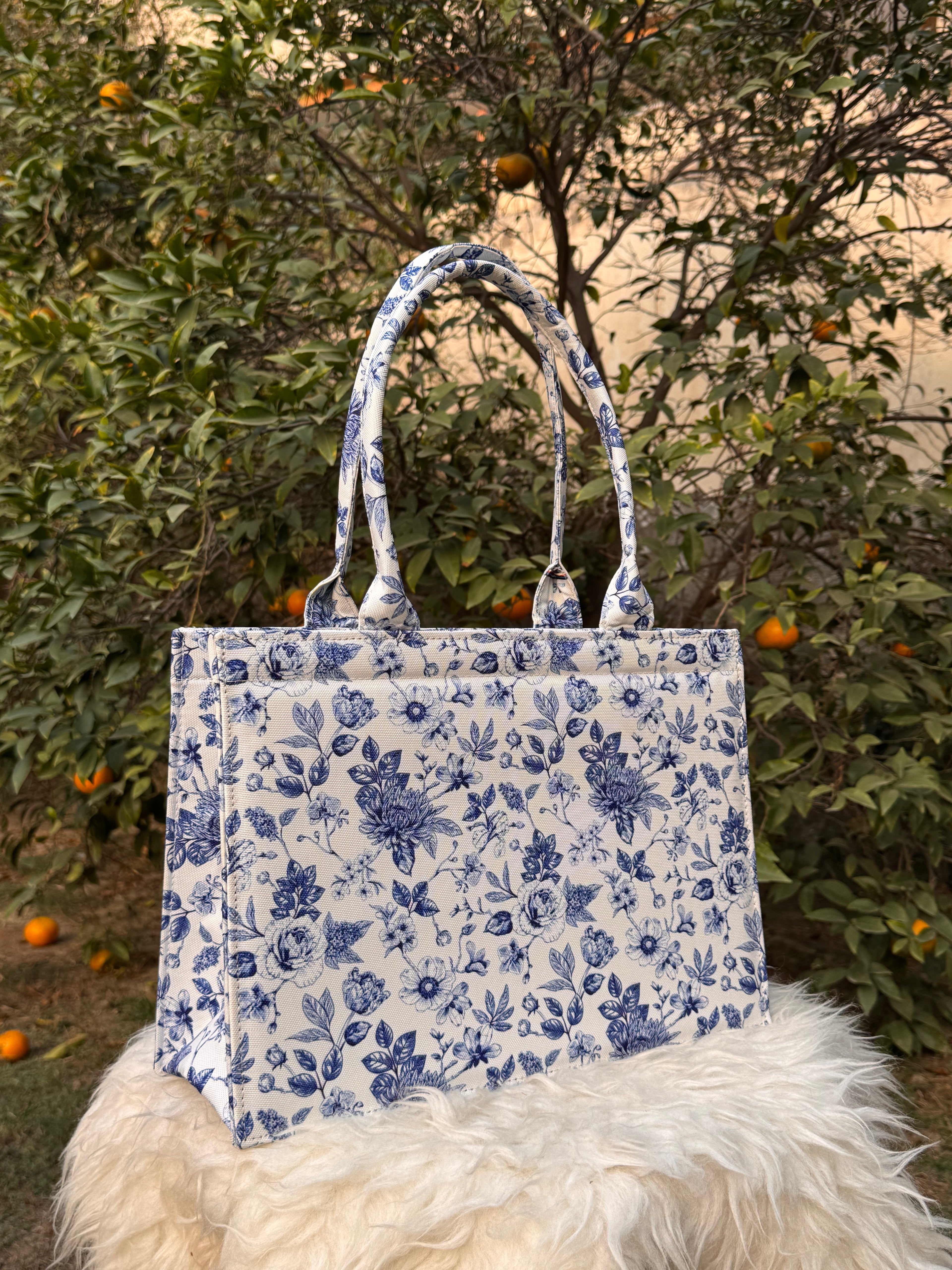 Blue Garden Floral Tote