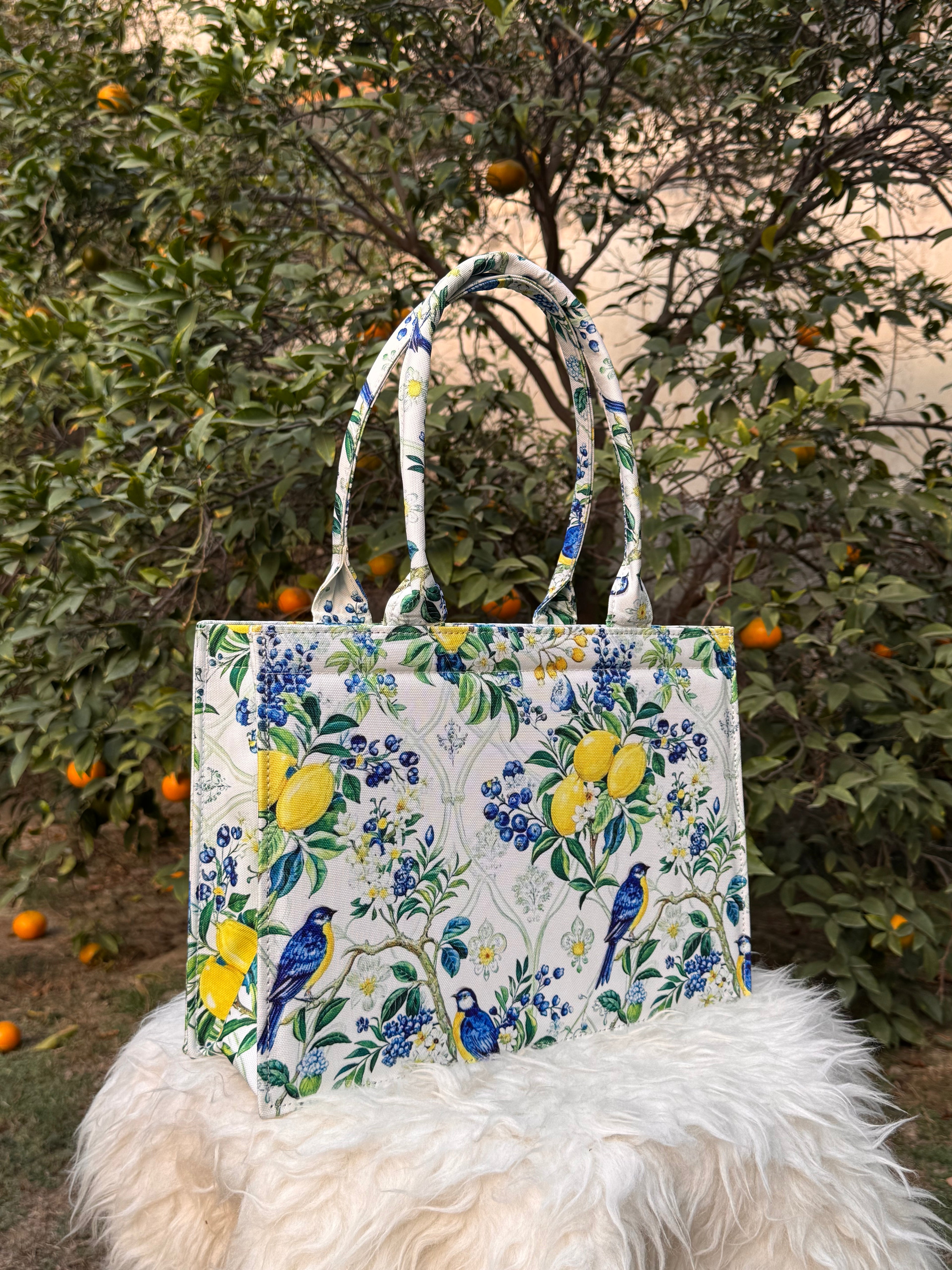 Lemon Songbird Canvas Tote