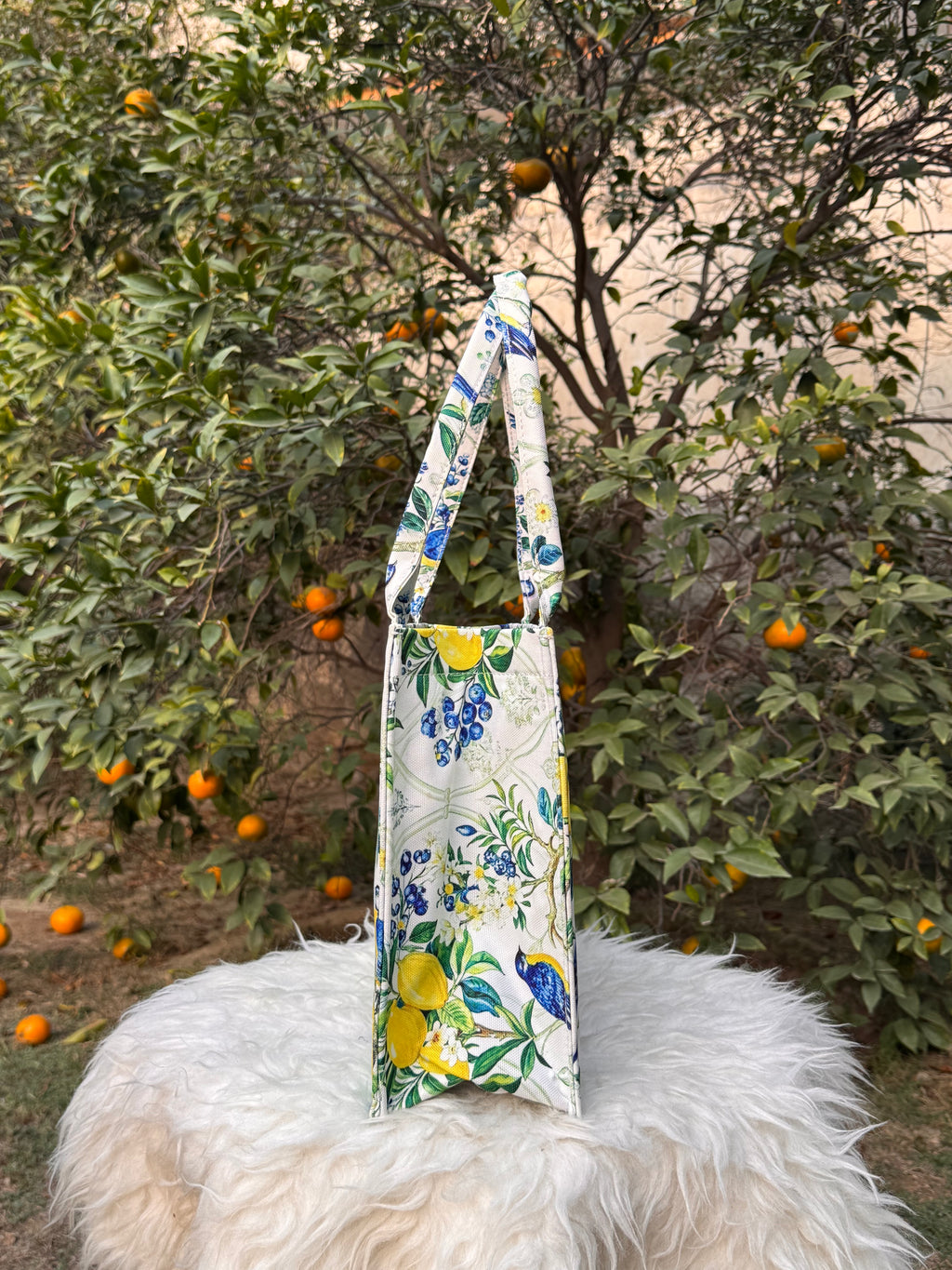 Lemon Songbird Canvas Tote