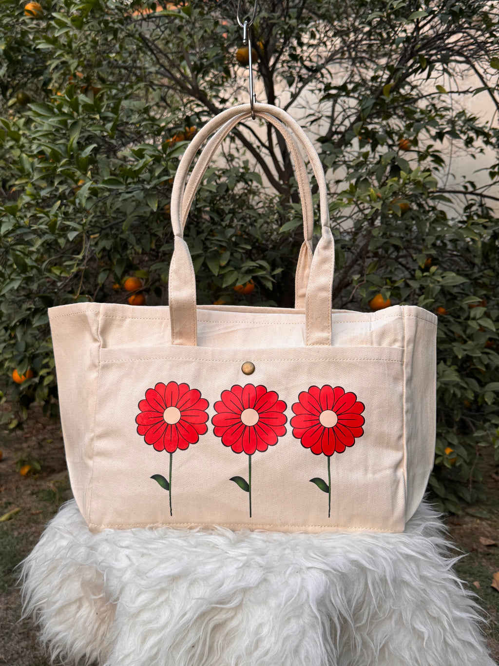 Triple Bloom Canvas Tote Bag
