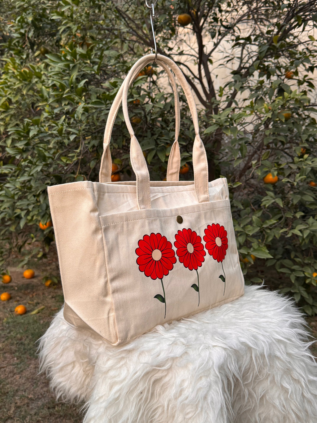 Triple Bloom Canvas Tote Bag