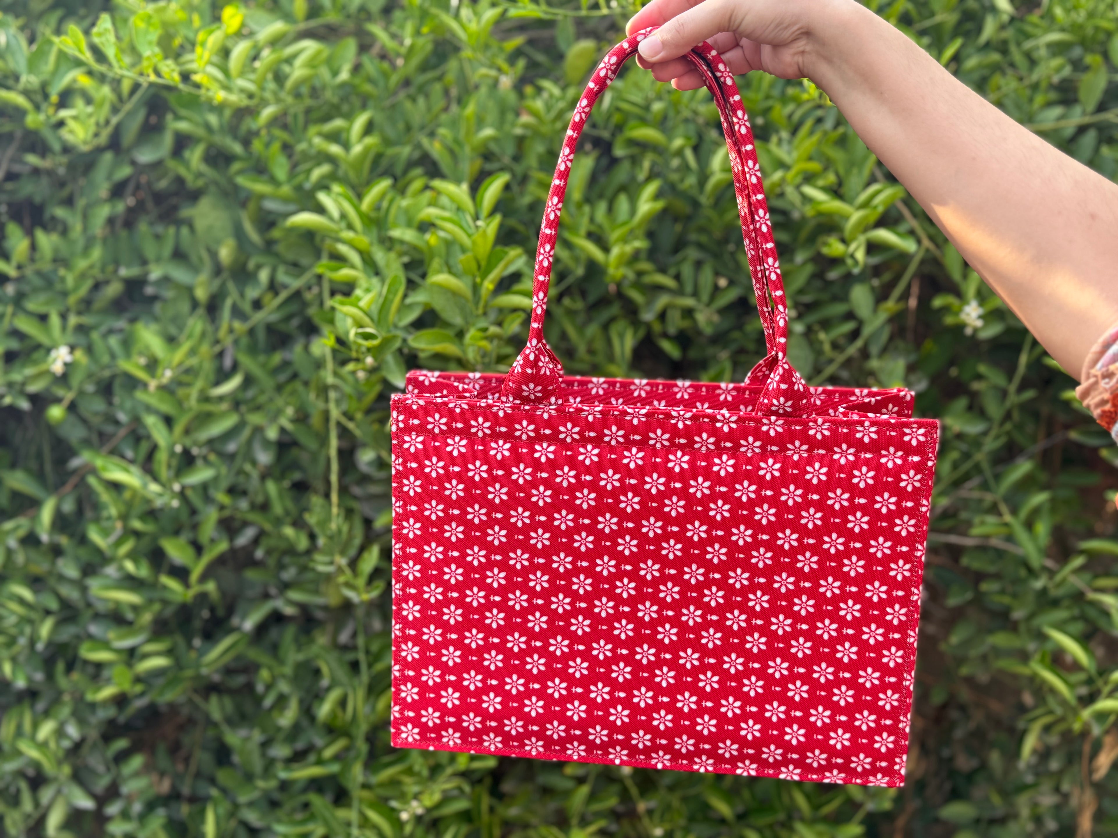 Crimson Bloom Canvas Tote