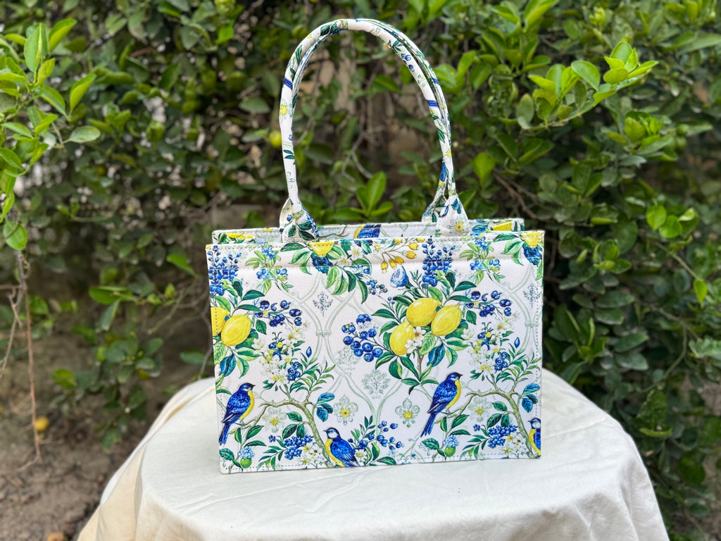 Lemon Songbird Canvas Tote