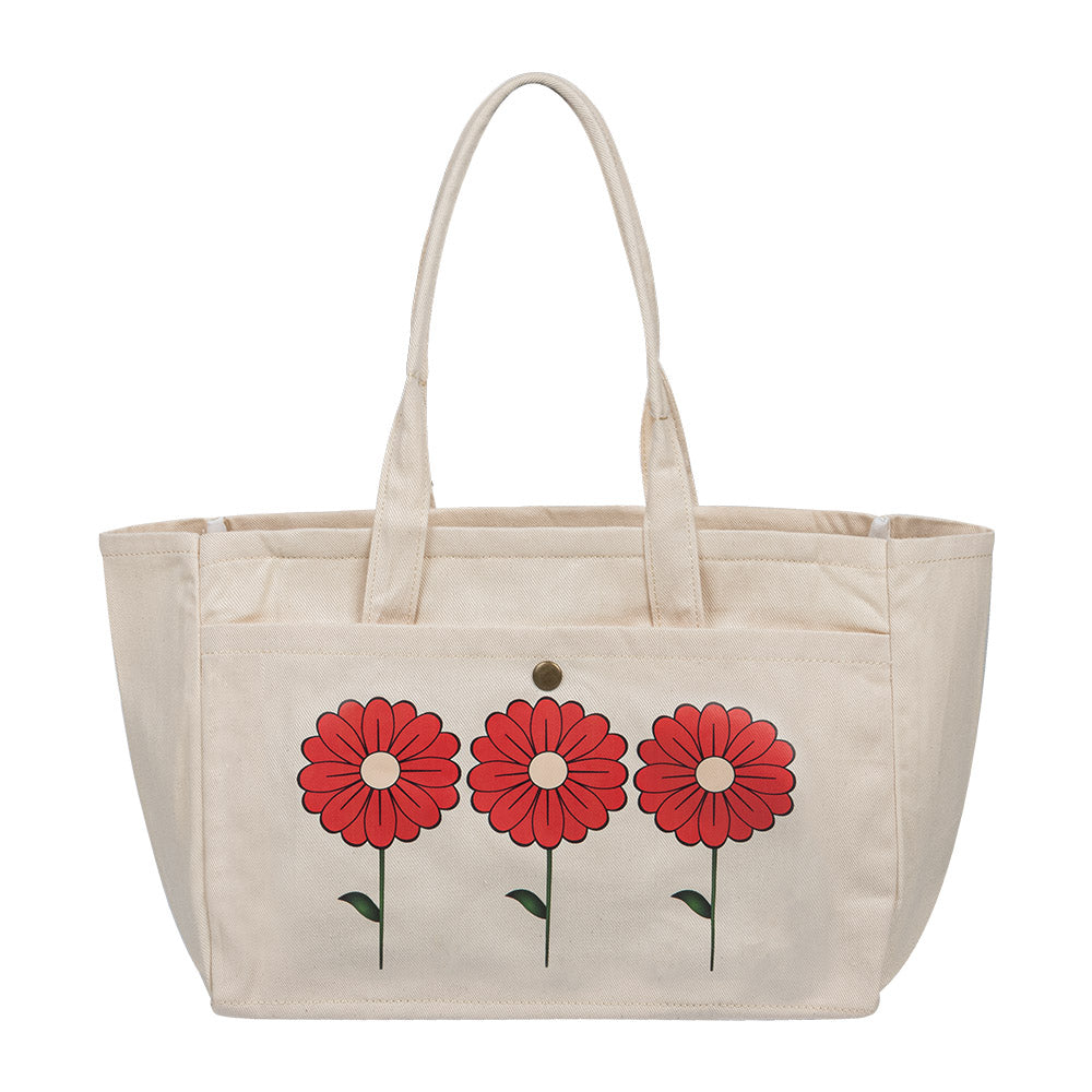 Triple Bloom Canvas Tote Bag