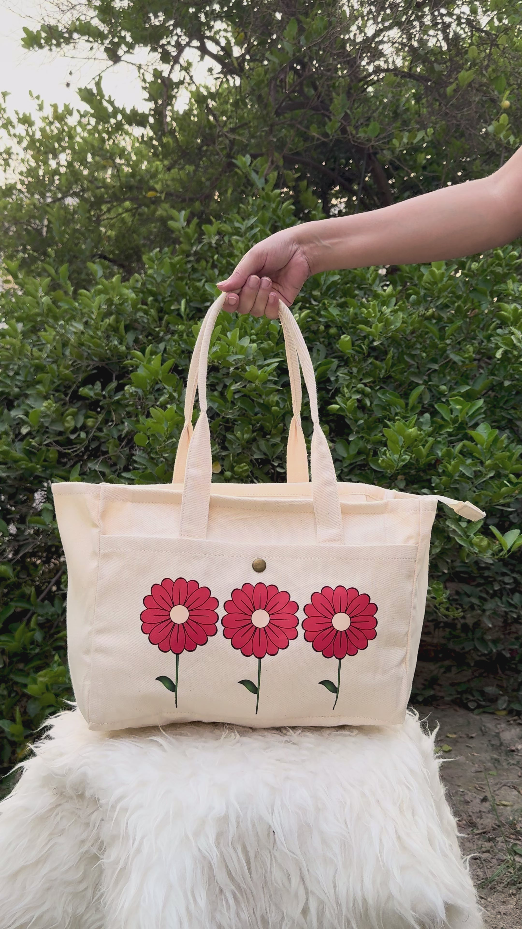 Triple Bloom Canvas Tote Bag