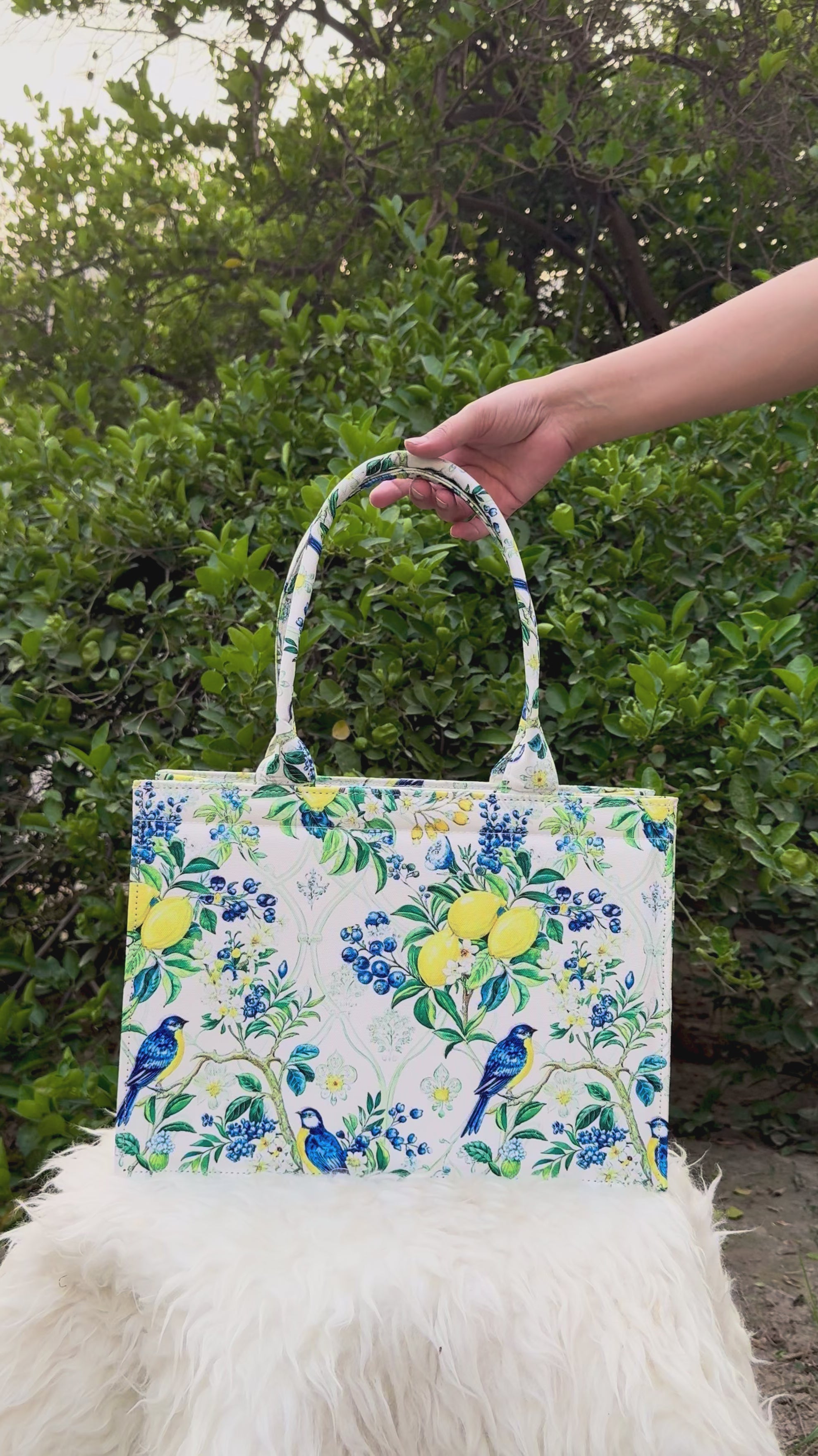Lemon Songbird Canvas Tote