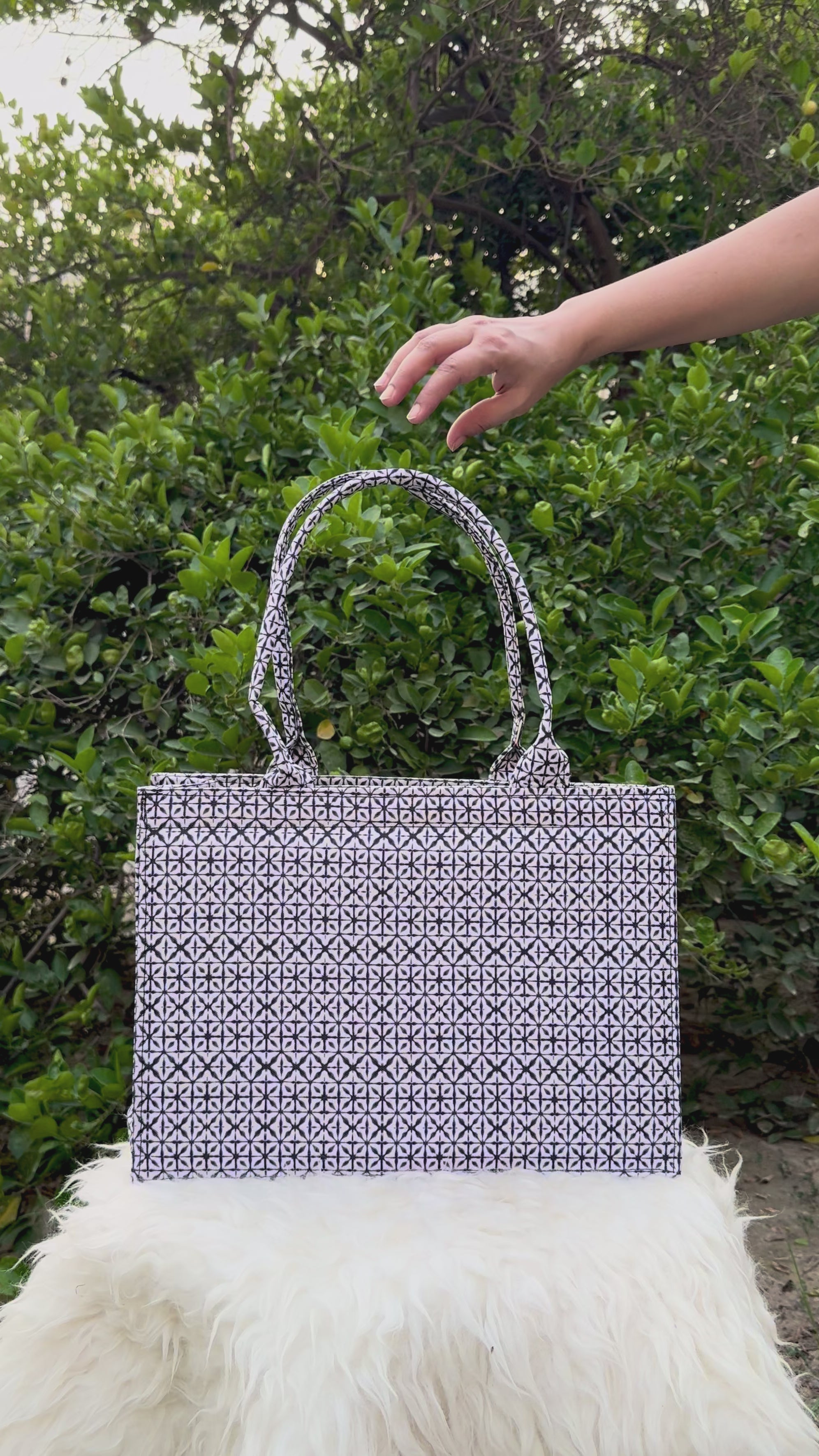 Monochrome Maze Canvas Tote